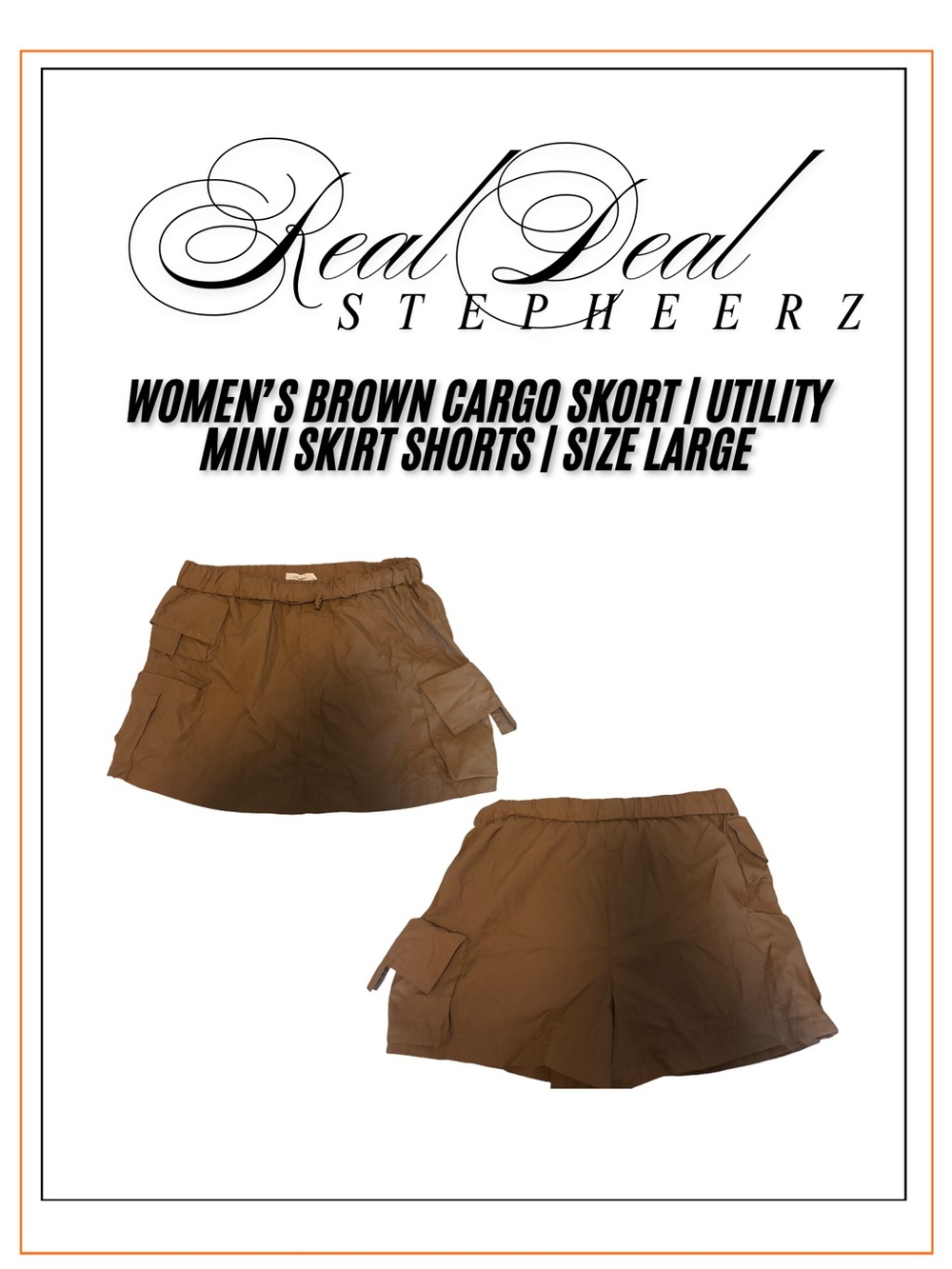 Women’s Brown Cargo Skort | Utility Mini Skirt Shorts | Size Large
